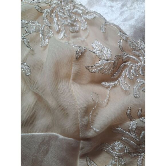Dentelle Nightgown Ivory Satin Vintage Embroidery Lace Pearls Wedding Size Large - Picture 7 of 12